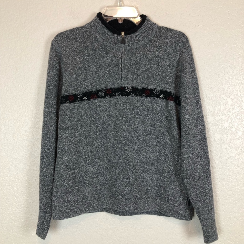 Woolrich Womens Fair Isle Snowflake 1/4 Zip Pullover Academia Sweater size Large